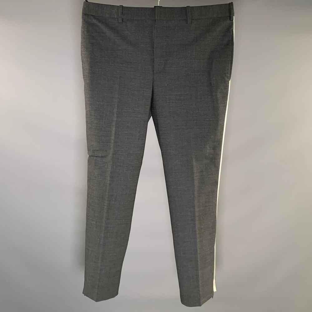 NEIL BARRETT Size 36 Grey Heather Stripe Poly Wool Flat Front Dress Pants